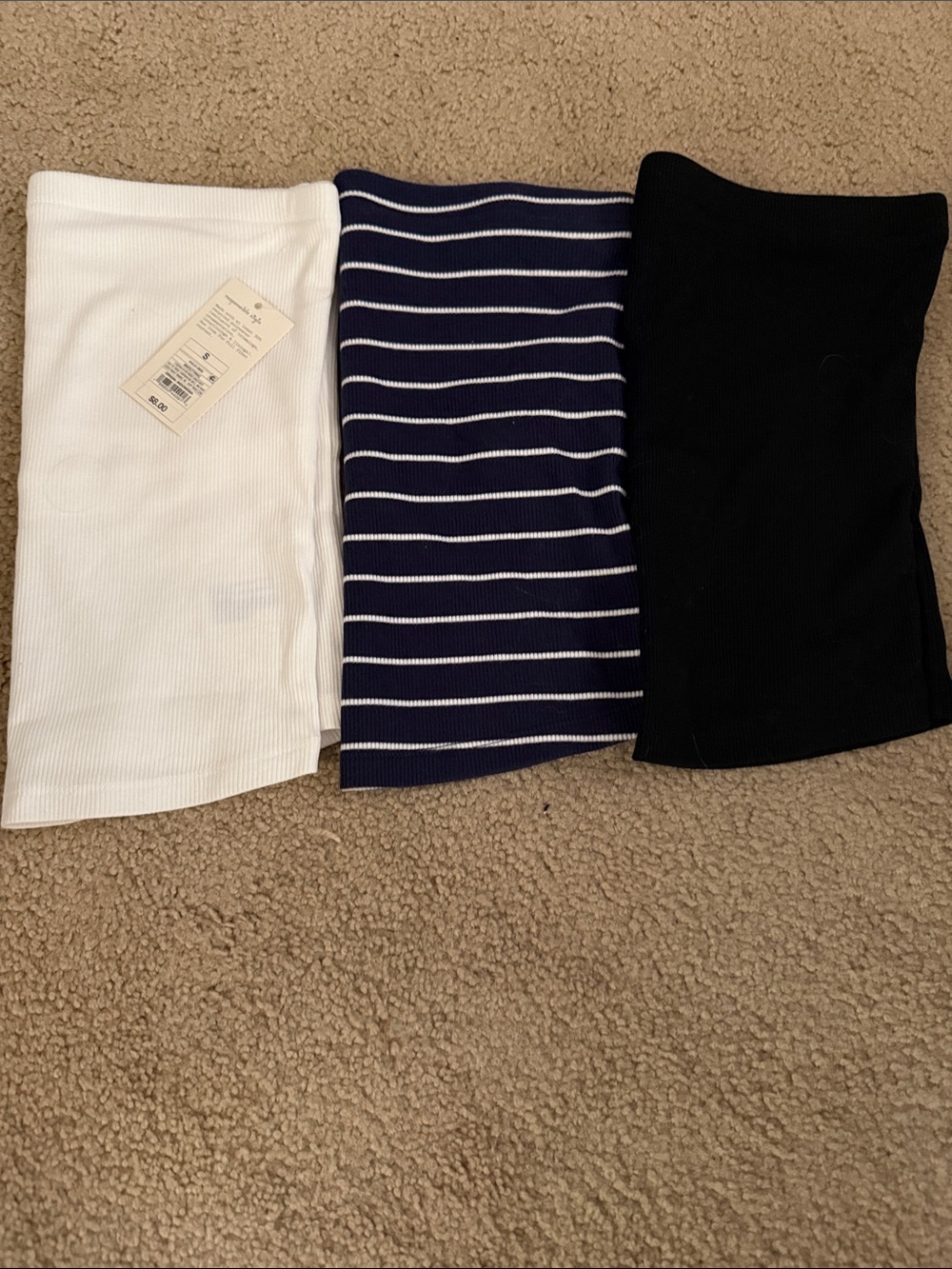 a new day White, Navy Stripe & Black Ribbed Tube Tops - 3-Pack